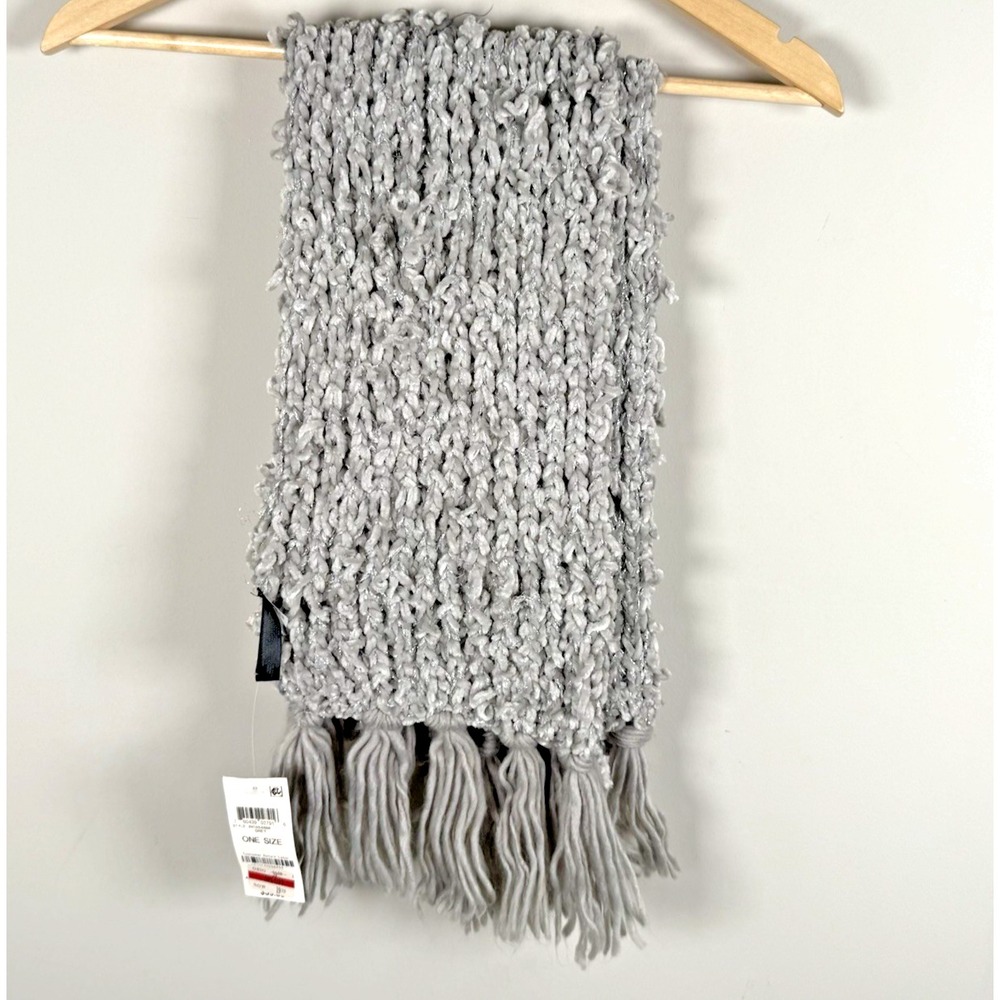 Y2K I.N.C. International Concepts Women's Metallic Accent Gray Scarf Chunky Knit